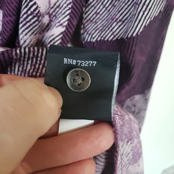 Rock & Republic Womens Roll Tab Blouse Top Purple Floral Large Front Tie Hi Lo - Picture 10 of 10